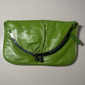 HOBO Lime Green Leather Clutch with Metal Accent